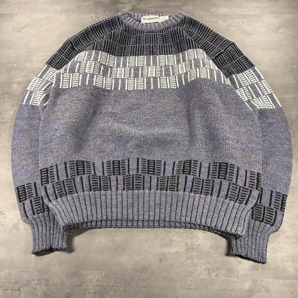 Vintage McGregor Sweater Adult‎ XL Extra Large Gray Blue Black Knit Chunky Baggy